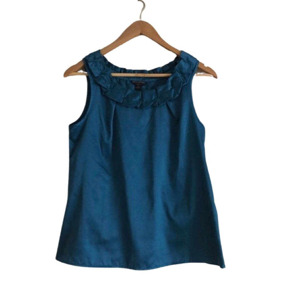 Banana Republic Factory Teal Ruffled Neck Sleeveless Tank